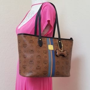 MCM Top Zip with Bone Keychain Small Tote